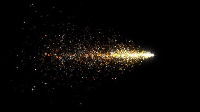Golden glitter stars line effect, glowing golden light sparks tail with dust particles light flare, glitter light tail sparkling, golden glowing light glittering magic shimmer animation. 4k video