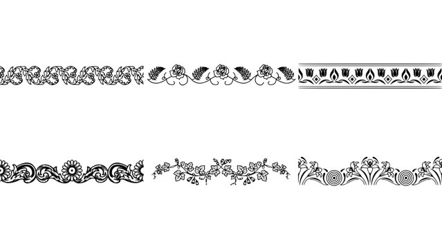 Floral and Vine Border Designs with Intricate Patterns and Decorative Elements Featuring Design, Pattern, Art with Illustration