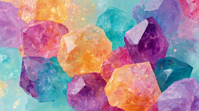 Colorful sparkling crystals in vibrant pastel tones