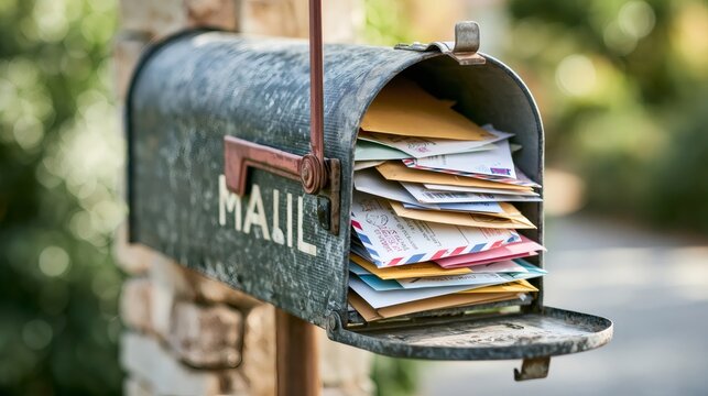 Full mailbox receiving a stack of important letters