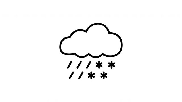 Cloud With Rain And Snow Animated Icon With Alpha Channel. Weather Forecast, Mixed Precipitation, And Climate Change Motion Graphic. Meteorological Conditions. On Transparent Background