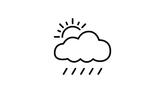 Cloud With Sun And Rain Animated Icon With Alpha Channel. Weather Forecast, Partly Cloudy With Showers Motion Graphic. Meteorology And Climate Change. On Transparent Background
