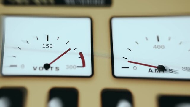 Analog gauges measuring electrical parameters in industrial setting
