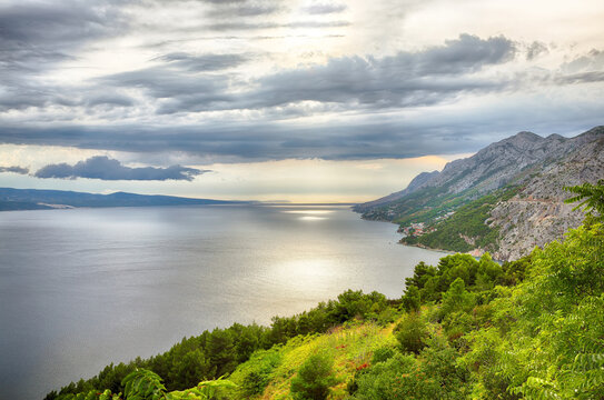 Amazing view of Adriatic sea and coastline in Makarska riviera.