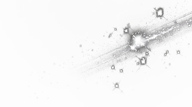 Glittering comet streaking across a black canvas, a burst of stardust and light