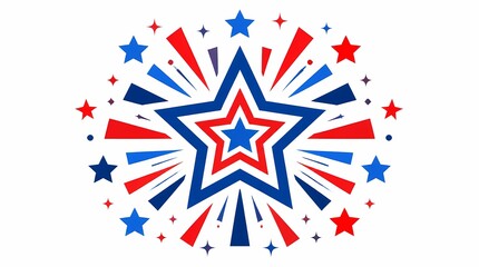 Fototapeta premium Patriotic star burst vector graphic with dynamic red, white, and blue rays radiating, symbolizing celebration, national holidays, and American pride.