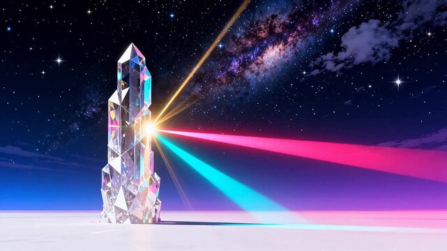 Crystal tower emitting colorful light beams
