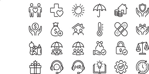 Fototapeta premium Silhouette People and Kitchen Tools Vector Icon Set with Home, Business and Internet Symbols Collection for Web Design Illustration Elements
