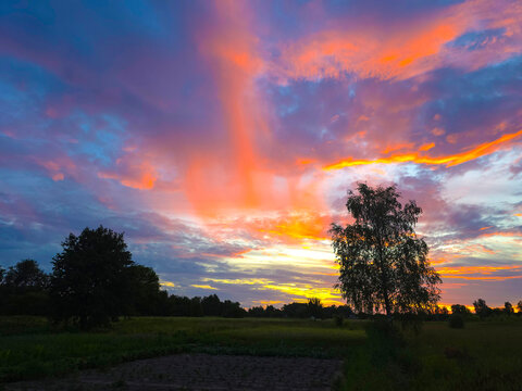The sky after sunset.
The harmonious combination of colors and the shape of the clouds attract the attention of the observer.
