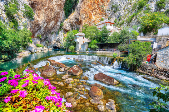 Amazing Dervish monastery or tekke at the Buna River spring in the town of Blagaj.