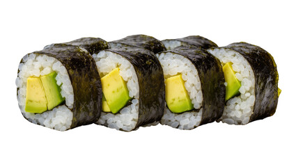 Isolated delicious fresh Japanese avocado maki sushi rolls traditional Asian cuisine food photography. © Cian