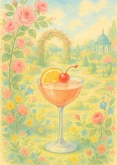 Obraz premium Whimsical garden cocktail wallpaper