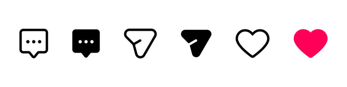 Like, comment, share icon set. social media notification icons , love favorite heart flat icons, post reactions collection set. Vector illustration