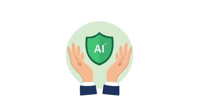 4k Hands Protecting AI Shield. Artificial Intelligence Security Concept Animation Video