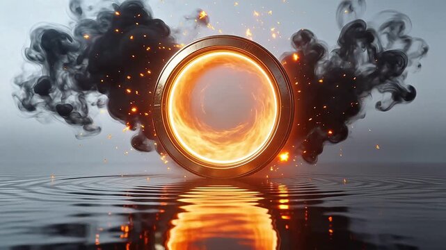 Glowing circular portal with smoke and sparks