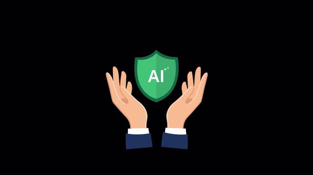 4k Hands Protecting AI Shield. Artificial Intelligence Security Concept Animation Video - Transparent