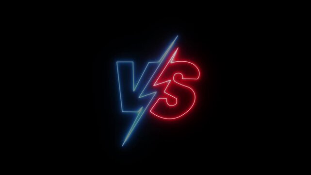 Neon vs versus sign glowing red and blue electric lightning bolt competition duel