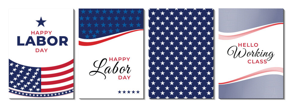 Seasonal labor day instagram story template collection with usa flag, worker appreciation theme and star pattern celebration wallpaper design