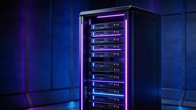 Server rack with neon lighting