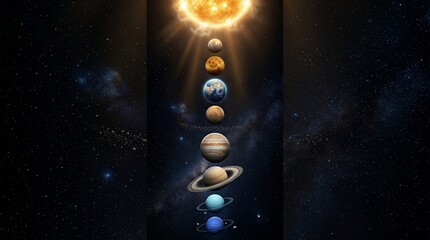 Solar system planets aligned in deep space