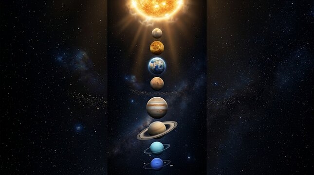 Solar system planets aligned in deep space