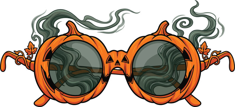 Eyewear carved as pumpkins emits mysterious smoke for a scary effect.