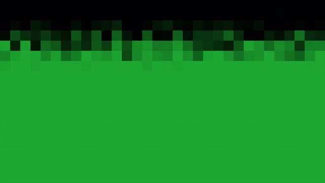 Pixel transition animation on green screen, digital mosaic wipe effect, block reveal overlay, abstract glitch scene change, seamless video editing transition, chroma key motion graphic