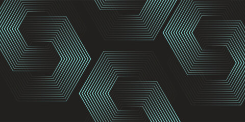 Dynamic turquoise neon hexagonal lines form a striking geometric pattern on a black background, evoking modern technology, futuristic design, and digital aesthetics © Moh