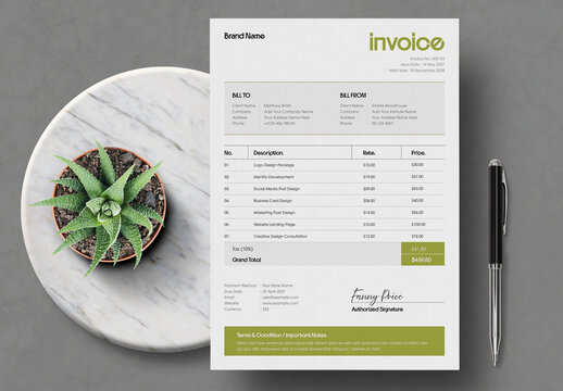 Professional Green Invoice Template with Corporate Billing Layout