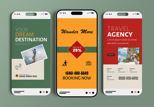 Travel Agency Social Media Story Post Template Set Promotion Design