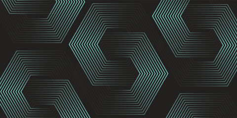 Dynamic turquoise neon hexagonal lines form a striking geometric pattern on a black background, evoking modern technology, futuristic design, and digital aesthetics © Sahimah