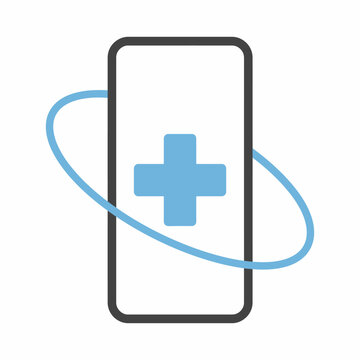 Medical cross symbol on a smartphone screen with blue circle  healthcare concept