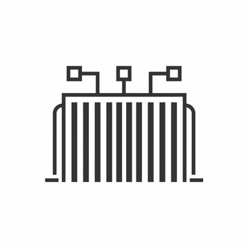 Simple line art illustration of a radiator with valves on a white background