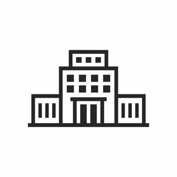 Simple line drawing of a large building with smaller wings  architecture icon design