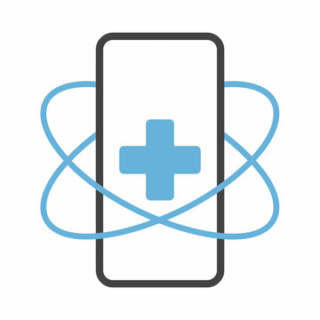 Smartphone with blue cross symbol and swirling lines  medical technology concept