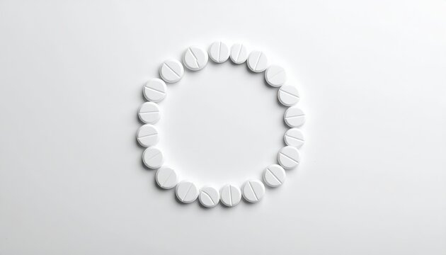 White Pharmaceutical Pills Arranged in a Circular Pattern