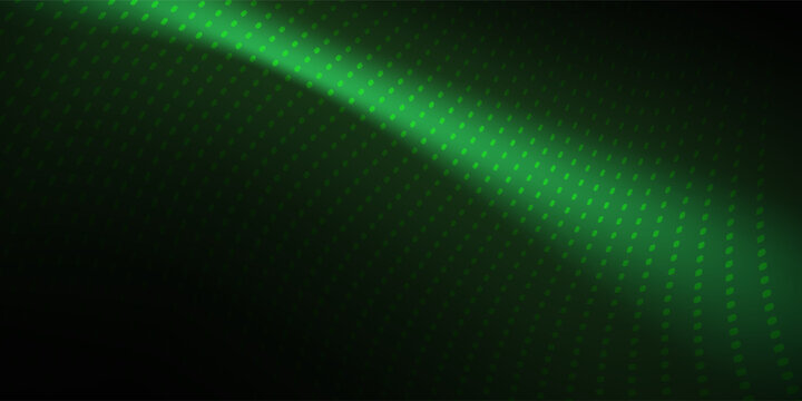 Abstract neon green glowing technology background with halftone dot wave pattern. Futuristic dark digital concept vector design.