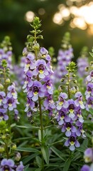 Obraz premium Delicate Purple Wildflowers Blooming in Sunlit Garden