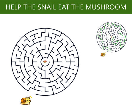 Circular snail maze puzzle with solution path  For Workbook