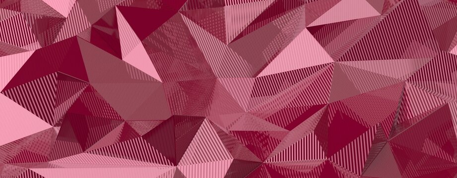 Intricate abstract geometric background with various pink and red polygonal shapes creating depth.