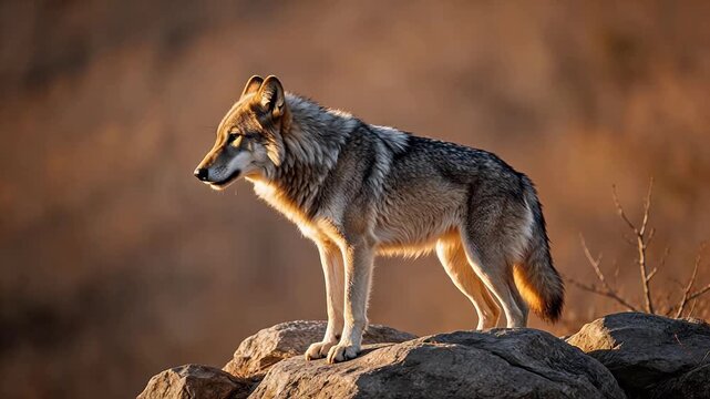 Wolf Howling on Rock