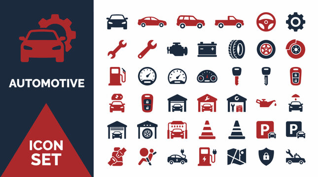 Flat vector icon pack features automotive icons labs tools and signs in eps format