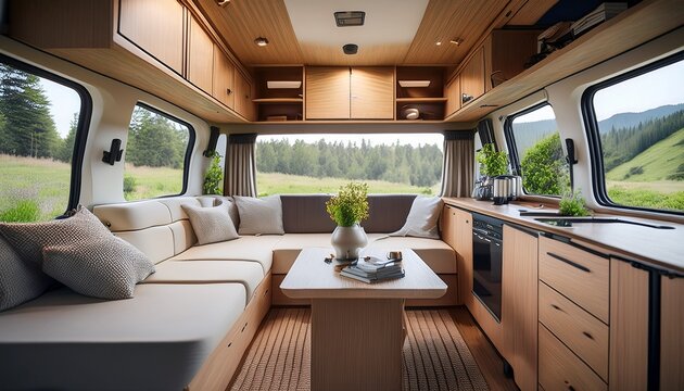 modern cozy interior of a camper van