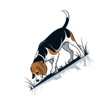 Beagle dog tracking and sniffing scent vector silhouette