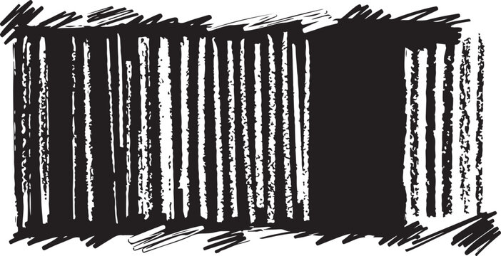 A textured rectangular vector banner featuring black hand-drawn vertical hatching lines, parallel strokes, and dense scribble borders isolated on a white background.