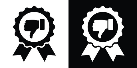 Thumbs down ribbon medal icon for negative feedback or rejection vector graphic in black and white. © bibin