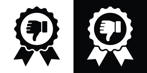 Thumbs down ribbon medal icon for negative feedback or rejection vector graphic in black and white. © bibin