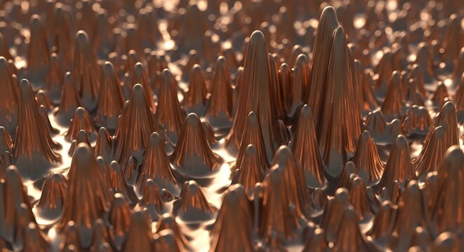 Abstract Metallic Liquid Surface with Spiky Geometric Formations and Warm Cinematic Lighting Texture