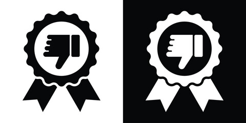 Thumbs down ribbon medal icon for negative feedback or rejection vector graphic in black and white. © bibin