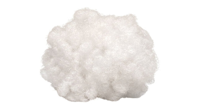 Light synthetic polyester stuffing fluff resembling a white cloud on a transparent background